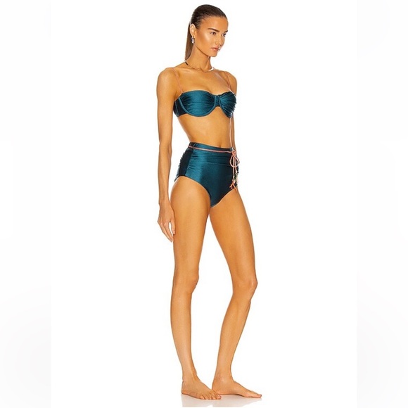 NWT Zimmerman Cassia Gathered Bikini Bottoms in Teal belted sz 4 / 6 - Picture 3 of 13